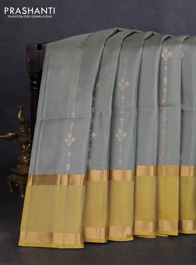 Pure soft silk saree pastel green shade and yellow shade with allover zari weaves and rettapet zari woven border