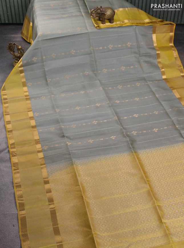 Pure soft silk saree pastel green shade and yellow shade with allover zari weaves and rettapet zari woven border
