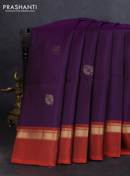 Pure soft silk saree purple and rustic orange with zari woven buttas and rettapet zari woven border