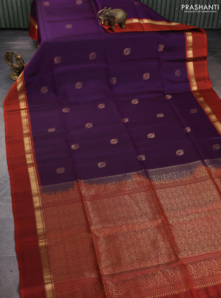Pure soft silk saree purple and rustic orange with zari woven buttas and rettapet zari woven border