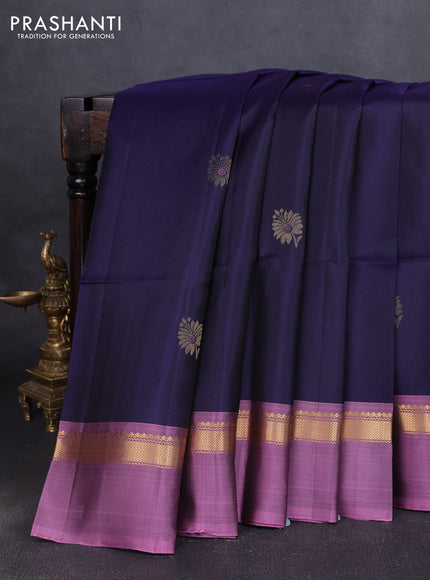 Pure soft silk saree navy blue and pastel pink with zari woven buttas and rettapet zari woven border