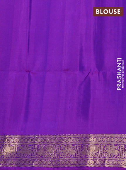 Pure soft silk saree dual shade of bluish green and purple with zari woven buttas and zari woven border