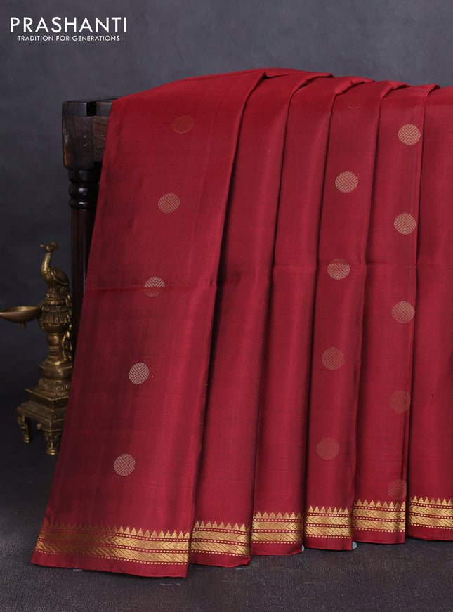Pure soft silk saree maroon with zari woven rudhraksha buttas and zari woven border