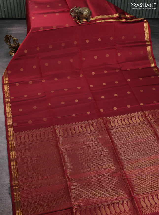 Pure soft silk saree maroon with zari woven rudhraksha buttas and zari woven border