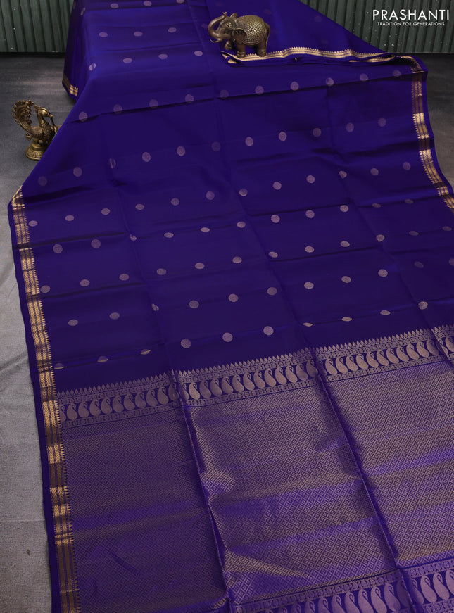 Pure soft silk saree royal blue with zari woven rudhraksha buttas and zari woven border