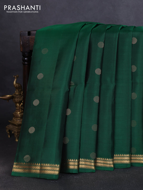Pure soft silk saree green with zari woven rudhraksha buttas and zari woven border