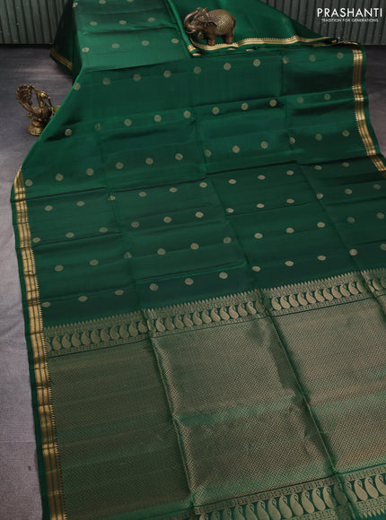 Pure soft silk saree green with zari woven rudhraksha buttas and zari woven border