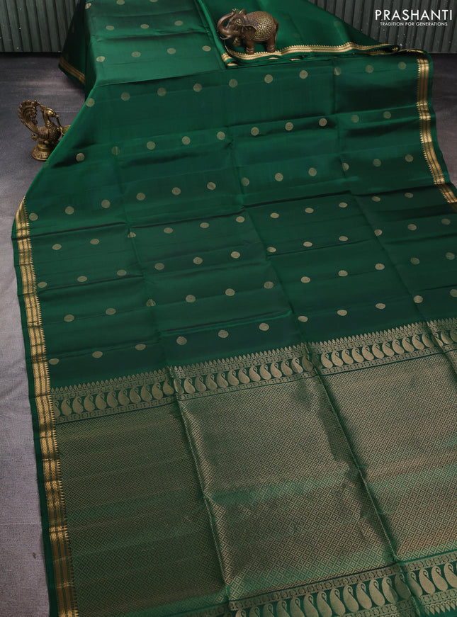 Pure soft silk saree green with zari woven rudhraksha buttas and zari woven border