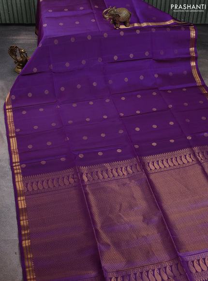 Pure soft silk saree purple with zari woven rudhraksha buttas and zari woven border