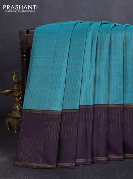 Pure soft silk saree teal green shade and jamun shade with allover zari stripe pattern and long zari woven border