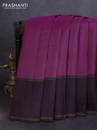 Pure soft silk saree magenta pink and wine shade with allover zari stripe pattern and long zari woven border