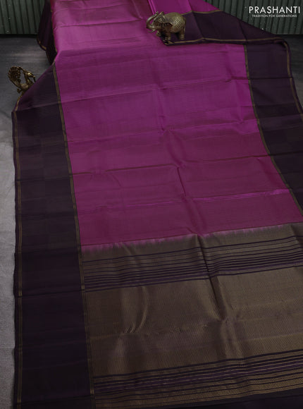 Pure soft silk saree magenta pink and wine shade with allover zari stripe pattern and long zari woven border
