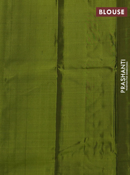 Pure soft silk saree coffee brown and light green with allover silver zari stripe pattern and long silver zari woven border