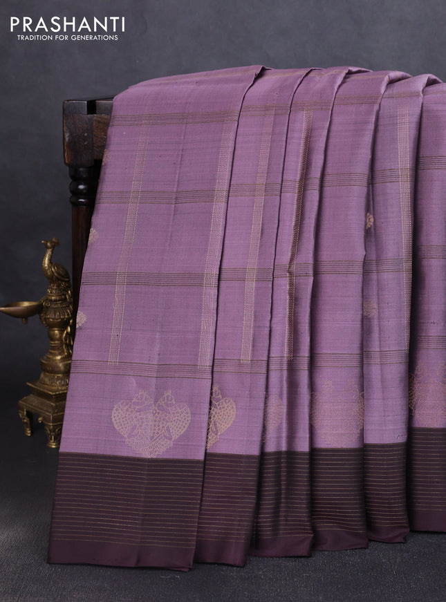 Pure soft silk saree pastel purple and wine shade with allover zari checks & buttas and zari woven border