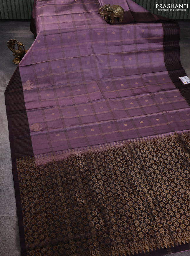 Pure soft silk saree pastel purple and wine shade with allover zari checks & buttas and zari woven border