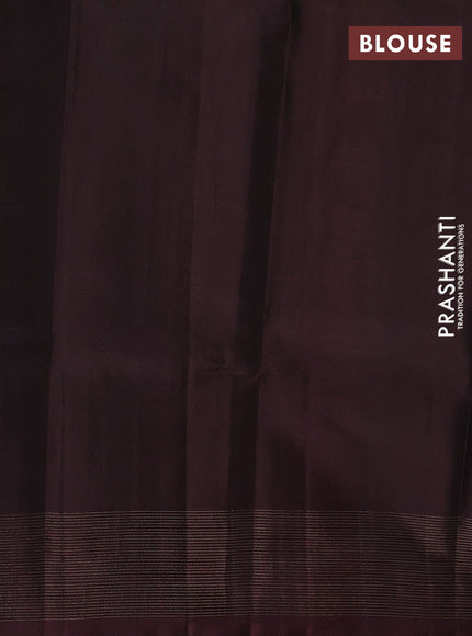 Pure soft silk saree mehendi green and coffee brown with allover checks & zari buttas in borderless style