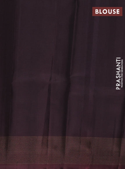 Pure soft silk saree peacock blue and coffee brown with allover checks & zari buttas in borderless style