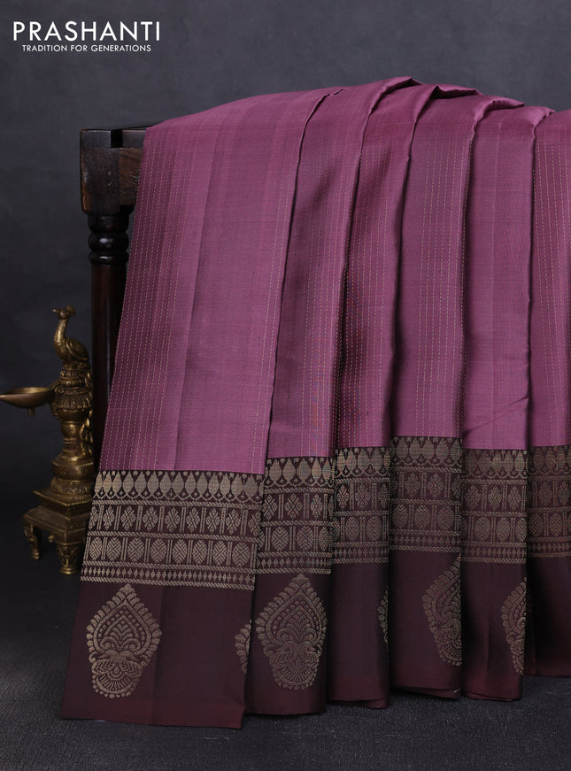 Pure soft silk saree mauve pink and coffee brown with allover zari weaves & buttas and long zari woven butta border
