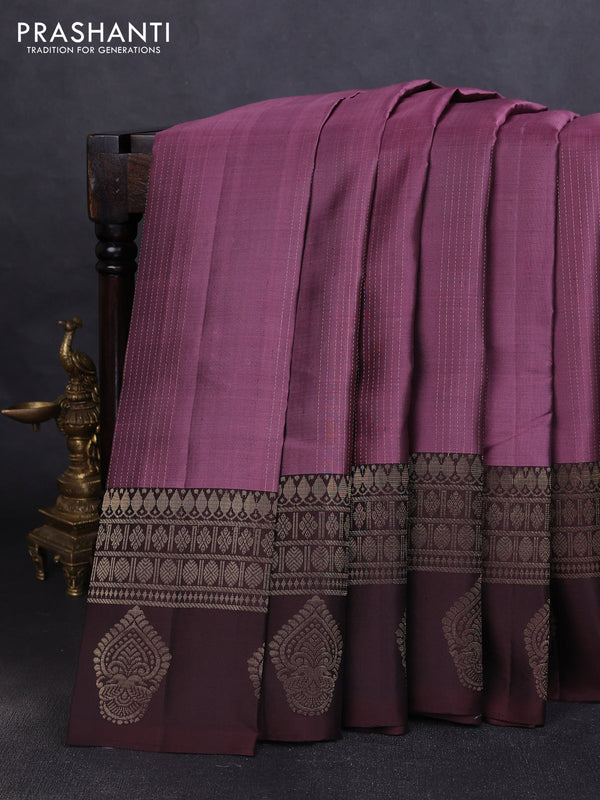Pure soft silk saree mauve pink and coffee brown with allover zari weaves & buttas and long zari woven butta border