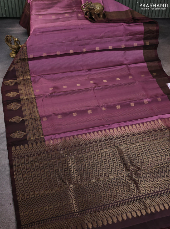 Pure soft silk saree mauve pink and coffee brown with allover zari weaves & buttas and long zari woven butta border