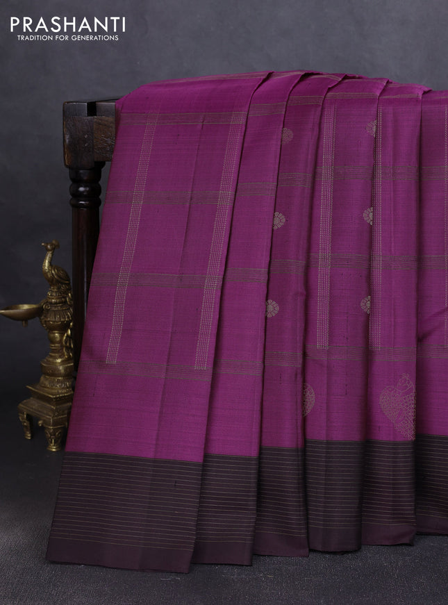 Pure soft silk saree magenta pink and wine shade with allover checks & zari buttas and zari woven border