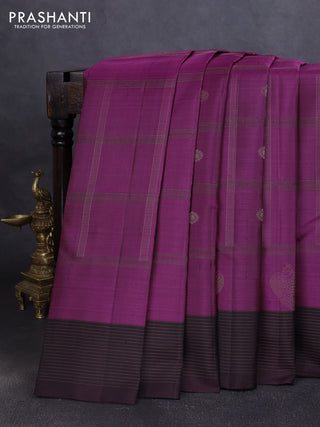Pure soft silk saree magenta pink and wine shade with allover checks & zari buttas and zari woven border