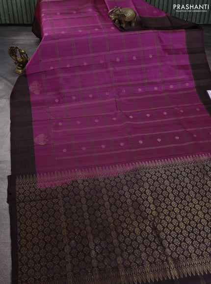 Pure soft silk saree magenta pink and wine shade with allover checks & zari buttas and zari woven border