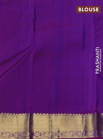 Pure kanchipuram silk saree dual shade of teal blue and purple with half & half style and zari woven border