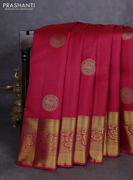 Pure kanchipuram silk saree red with ruddraksha zari woven buttas and zari woven border