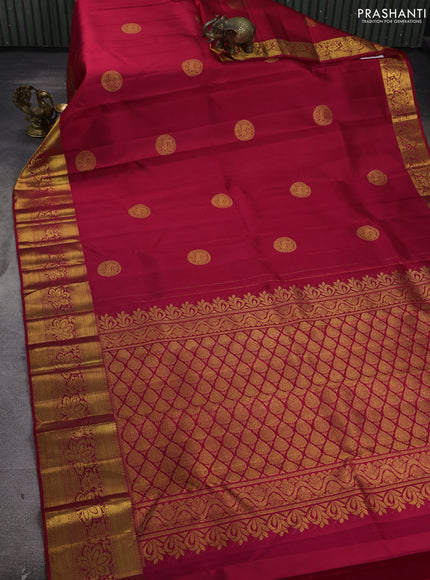 Pure kanchipuram silk saree red with ruddraksha zari woven buttas and zari woven border