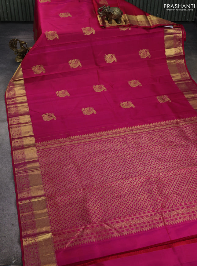 Pure kanchipuram silk saree pink with zari woven buttas and rich zari woven border