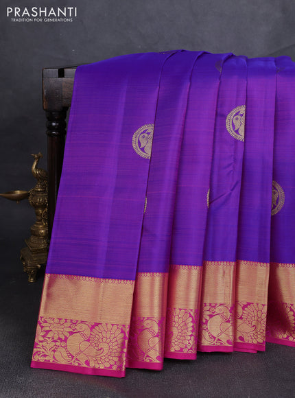 Pure kanchipuram silk saree royal blue and pink with zari woven buttas an drich zari woven border