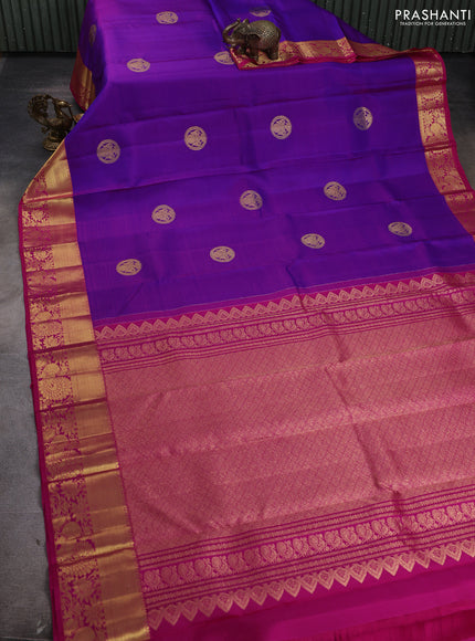 Pure kanchipuram silk saree royal blue and pink with zari woven buttas an drich zari woven border