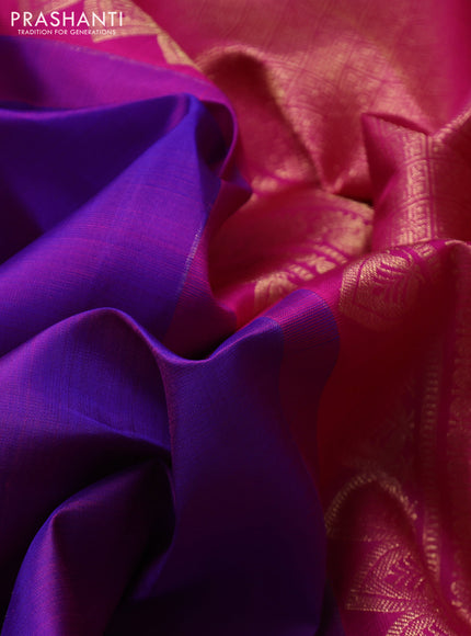 Pure kanchipuram silk saree royal blue and pink with zari woven buttas an drich zari woven border