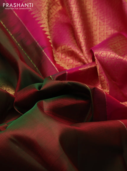 Pure kanchipuram silk saree manthulir green and pink with zari woven buttas and zari woven border
