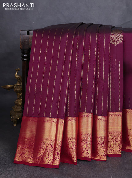 Pure kanchipuram silk saree dark magenta pink and pink with half & half style and rich zari woven border