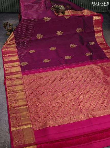 Pure kanchipuram silk saree dark magenta pink and pink with half & half style and rich zari woven border