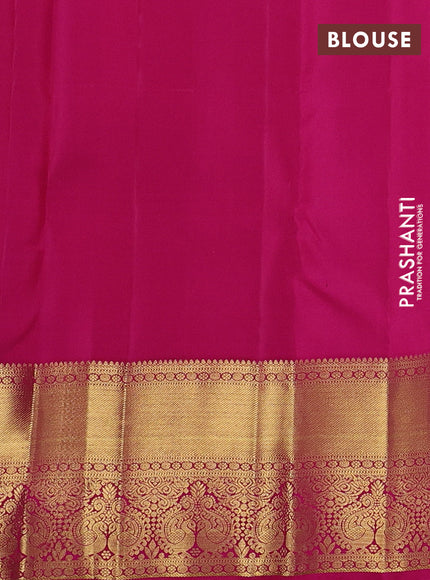 Pure kanchipuram silk saree dark magenta pink and pink with half & half style and rich zari woven border