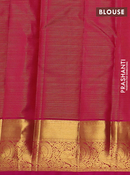 Pure kanchipuram silk saree bottle green and pink with allover small zari checks & buttas and zari woven border