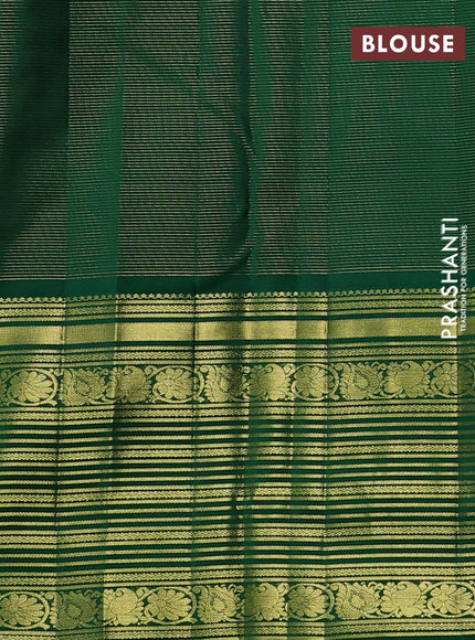 Pure kanchipuram silk saree red and dual shade of green with allover small zari checks & buttas and long rich zari woven border