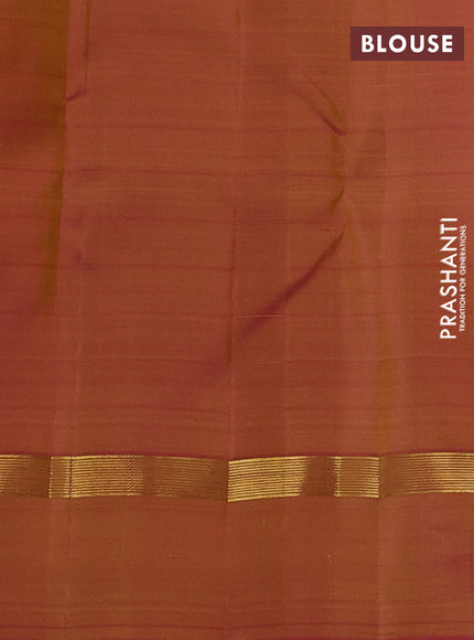 Pure kanchipuram silk saree pale yellow and dual shade of pink with allover thread checks & annam zari buttas and zari woven simple border