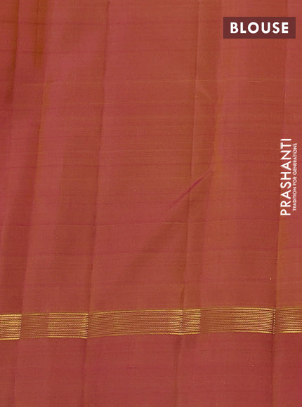 Pure kanchipuram silk saree mustard yellow and pink with allover thread checks & buttas and zari woven simple border