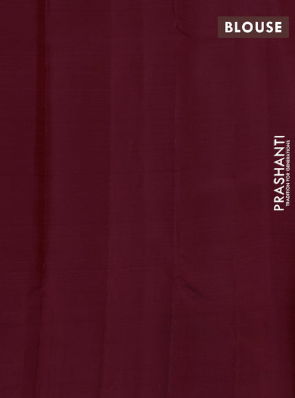 Pure kanchipuram silk saree deep maroon with plain body and temple zari woven border