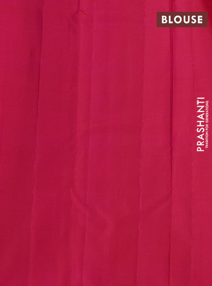 Pure kanchipuram silk saree cs blue and dual shade of pinkish orange with zari woven buttas in borderless style