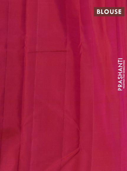 Pure kanchipuram silk saree cs blue and dual shade of pinkish orange with zari woven buttas in borderless style