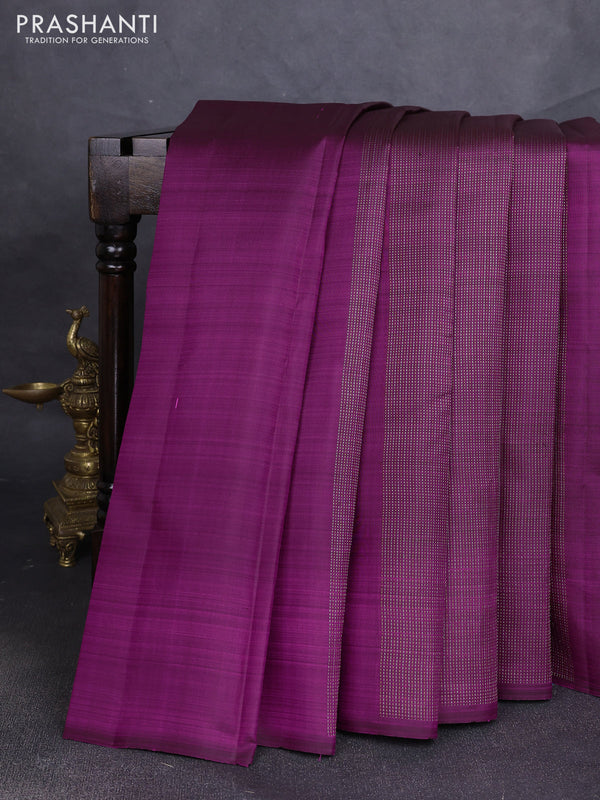 Pure kanchipuram silk saree purple and dual shade of green with allover zari weaves & buttas in borderless style
