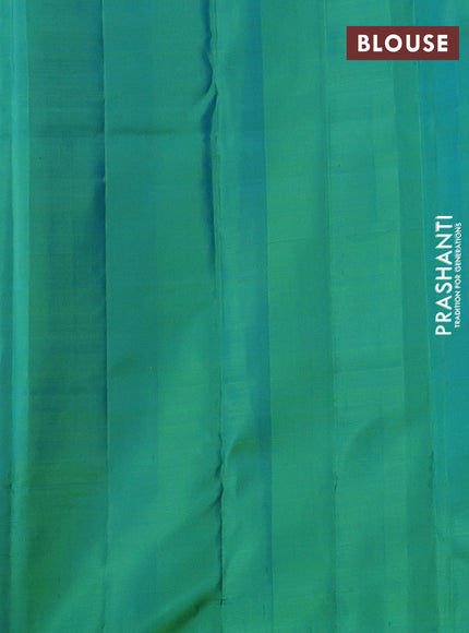 Pure kanchipuram silk saree purple and dual shade of green with allover zari weaves & buttas in borderless style