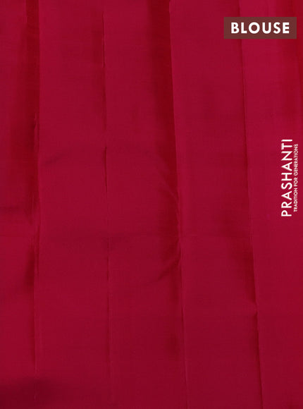 Pure kanchipuram silk saree teal blue and pink with silver & gold zari woven buttas in borderless style