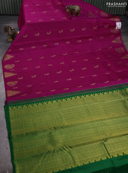 Pure kanchipuram silk saree pink and green with allover zari woven buttas in borderless style