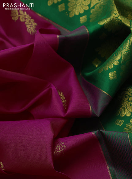 Pure kanchipuram silk saree pink and green with allover zari woven buttas in borderless style